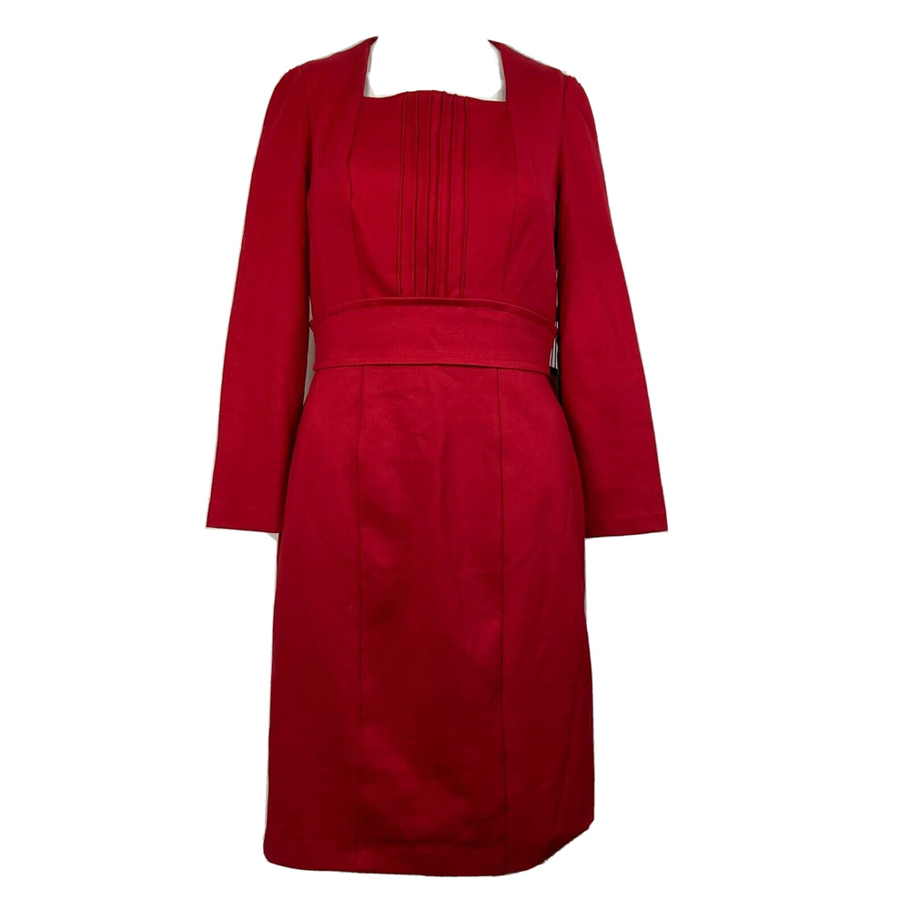 NWT Adrianna Papell Sz 4 Womens Red Pin Tuck Ponte Knit Shift Stretch Long Slv